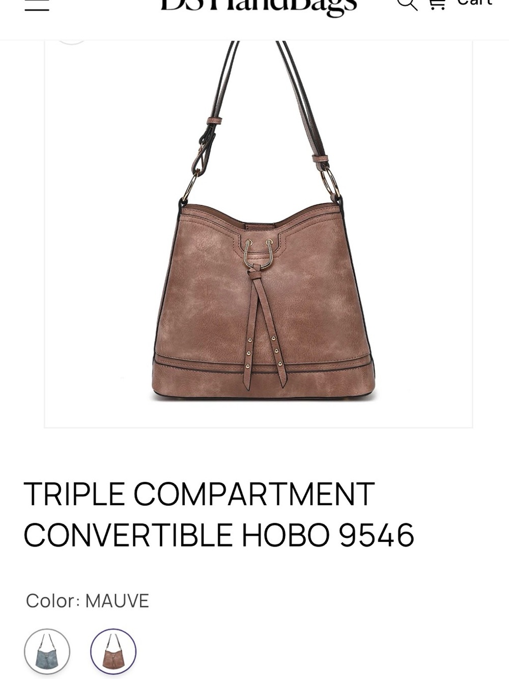 Mauve Triple-Compartment Convertible Hobo Bag